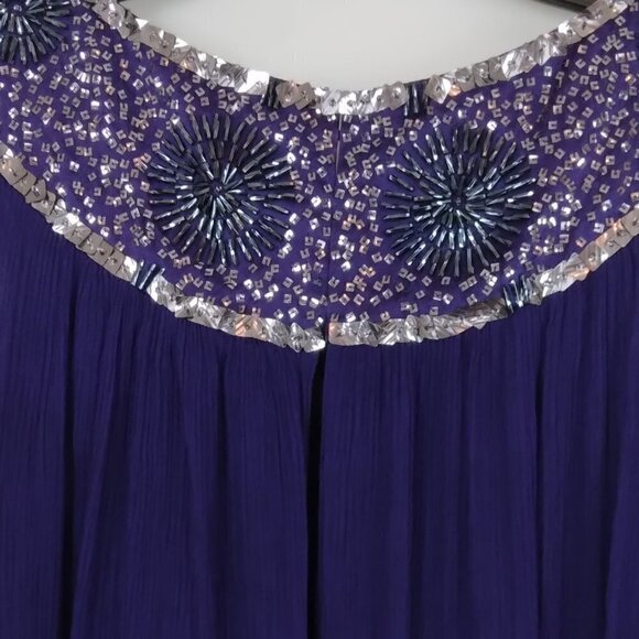 Maggy London | Purple Silk Pleated Beaded Dress | Size 12 - Picture 7 of 8